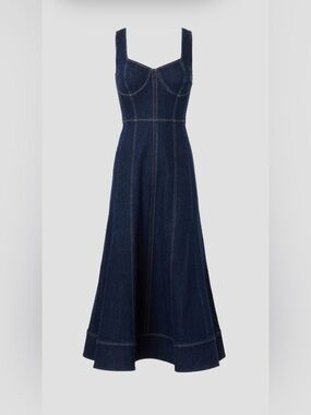 Jason Wu Fit and Flare Denim Midi Dress Sweetheart Neckline Size 0 Western Rodeo